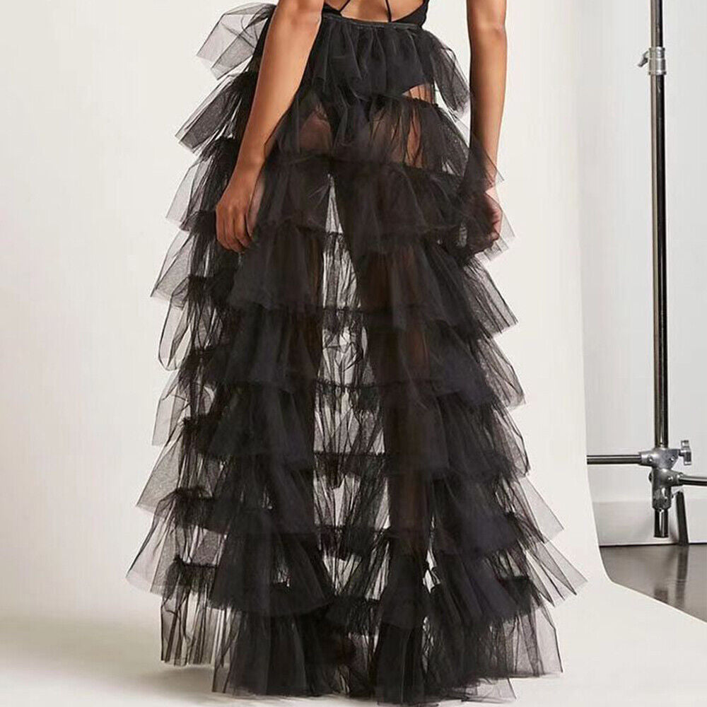 Sheer Mesh Tulle Tutu Pleated Maxi Dress - Perfect for Parties and Beach Cover-ups!