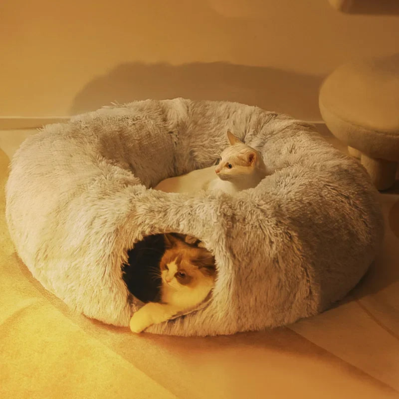 "Cat Bed: Where Felines Lounge and Dogs are Confused Tunneling! 😸🐶"