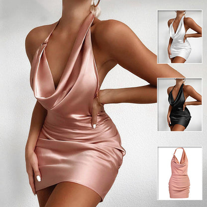 "Summer Party V-Neck Satin Mini Dress"