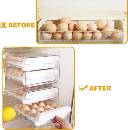 "Clear 2-Layer Egg Holder for Refrigerator - Keep Your Eggs Fresh and Organized!"