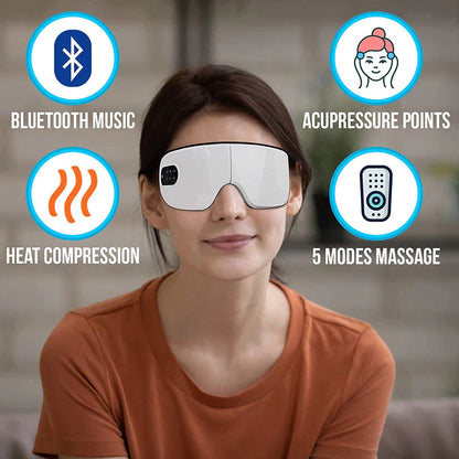 "Smart Eye Massager: 4D Vibration, Heat, Bluetooth - Say Goodbye to Tired Eyes and Dark Circles!"