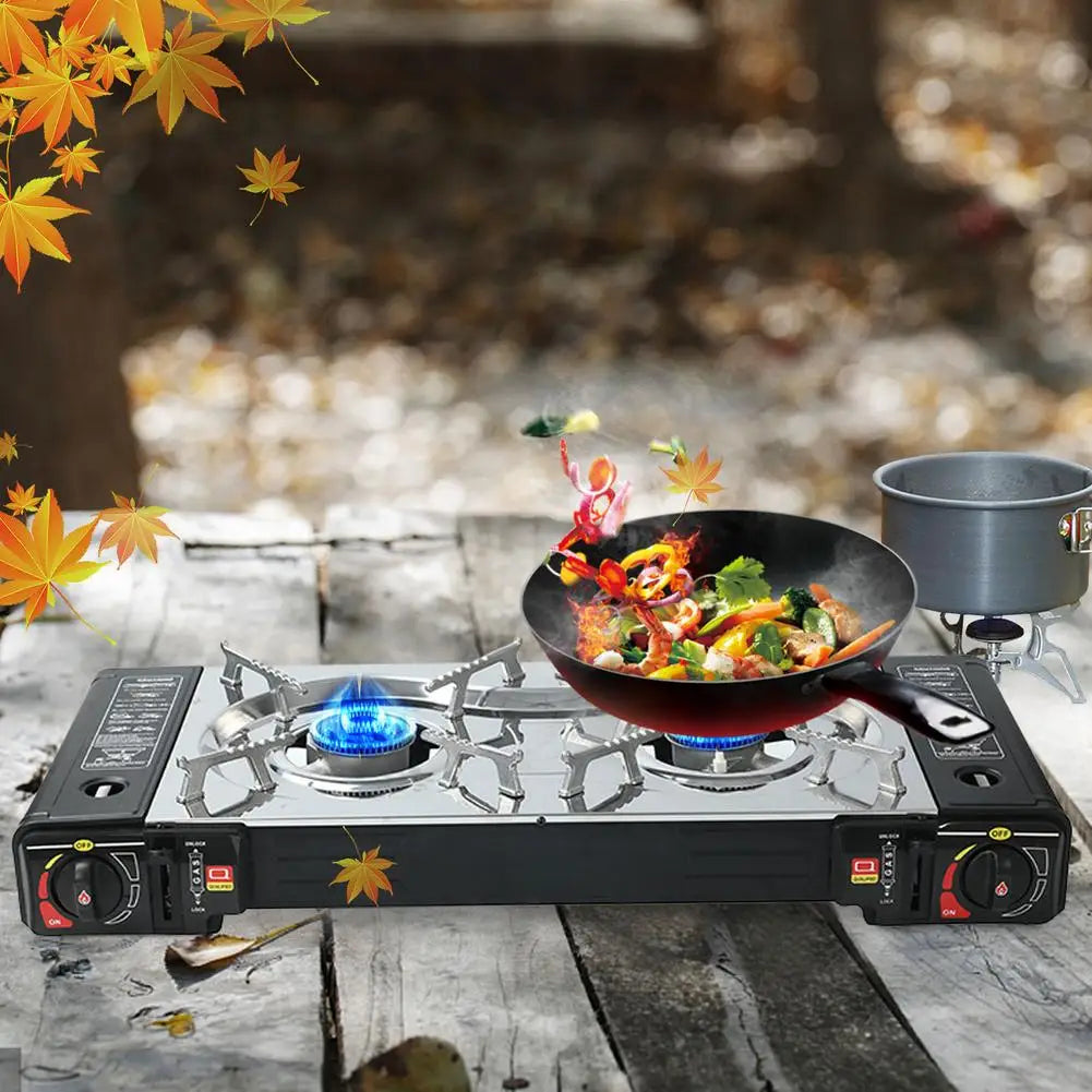 "Double Burner Portable Gas Camping Stove - Cook Anywhere Outdoors!"