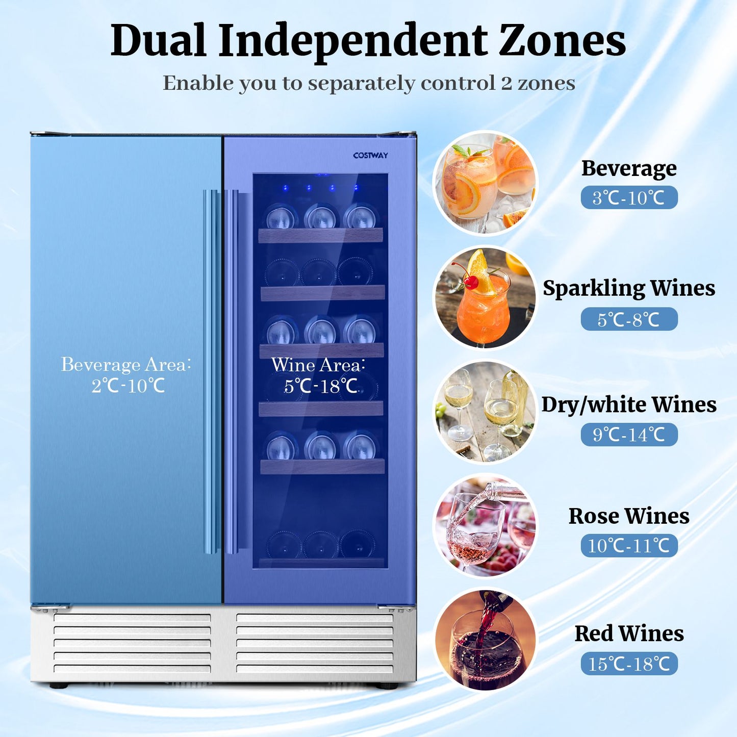 2-In-1 Beverage and Wine Cooler with Powerful Compressor