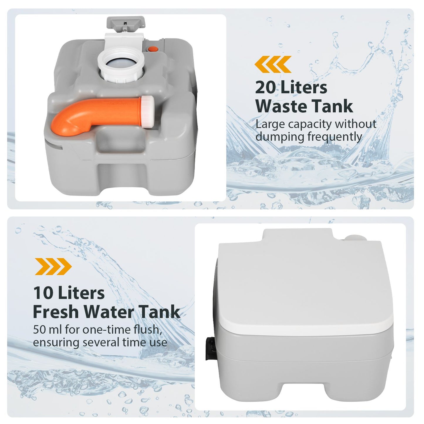 "Portable Flushable Camping Toilet with 20L Waste Tank"