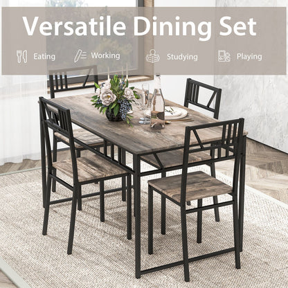 "Rustic Industrial Dining Set: Wood-Style Tabletop with Metal Frame and 4 Chairs"