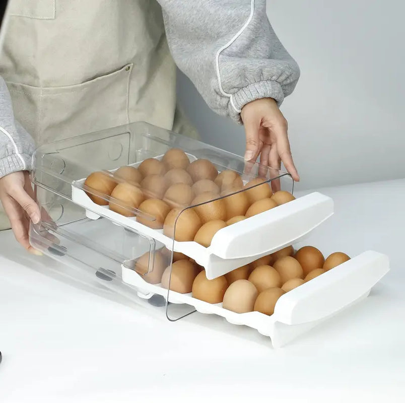 "Clear 2-Layer Egg Holder for Refrigerator - Keep Your Eggs Fresh and Organized!"