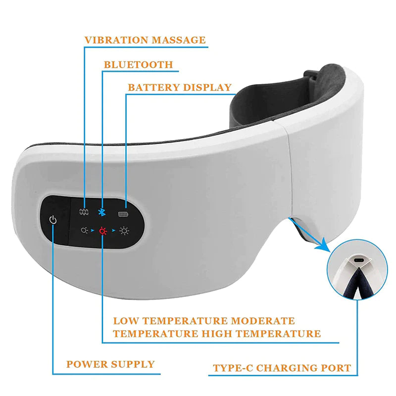 "Smart Eye Massager: 4D Vibration, Heat, Bluetooth - Say Goodbye to Tired Eyes and Dark Circles!"