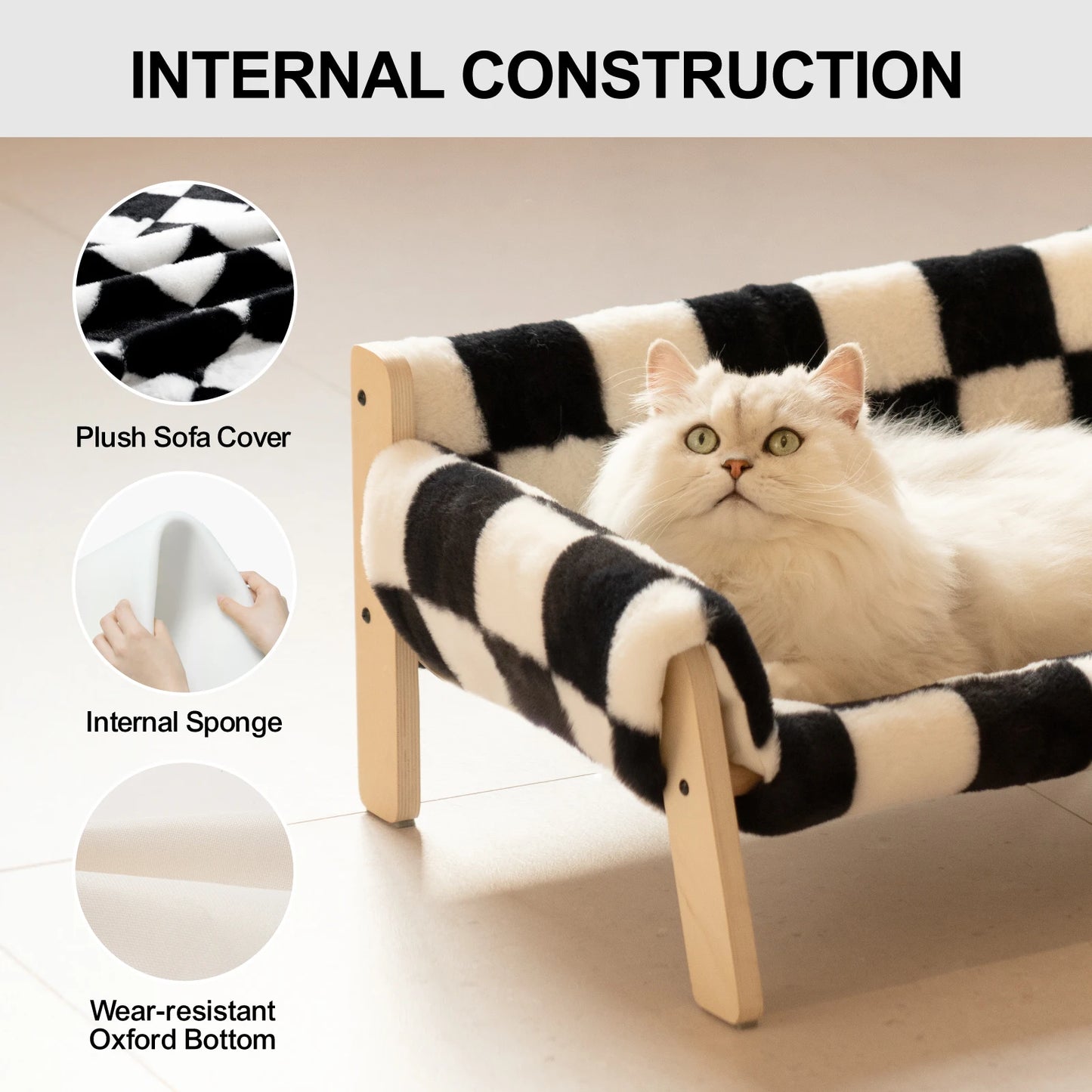 Fluffy Heaven: Deluxe Wooden Bed for Spoiled Cats and Tiny Doggos - A Purrfect Sofa for Your Fur Babies!