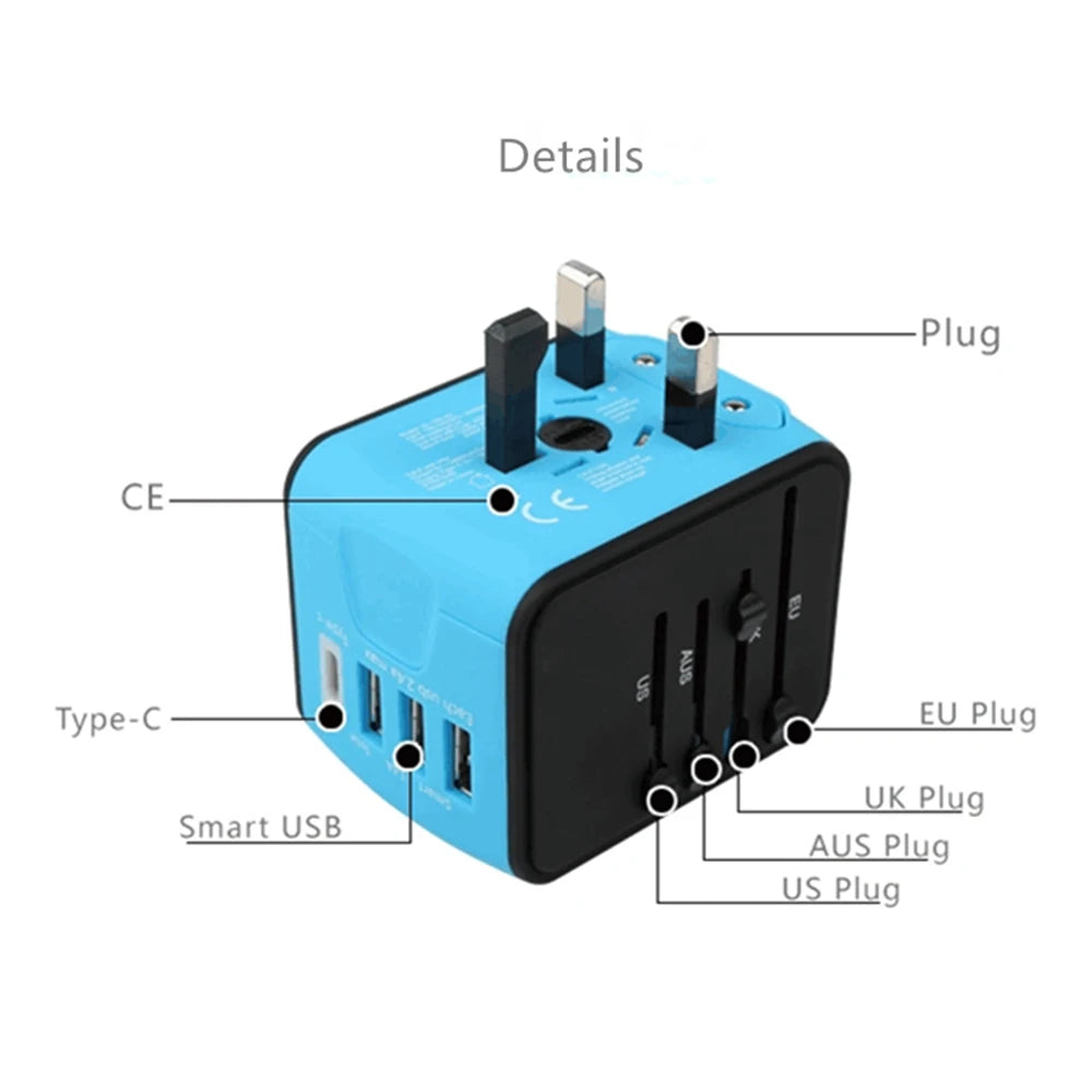 "Universal Travel Adapter with 4 USB Ports and Type-C - Stay Connected Everywhere!"