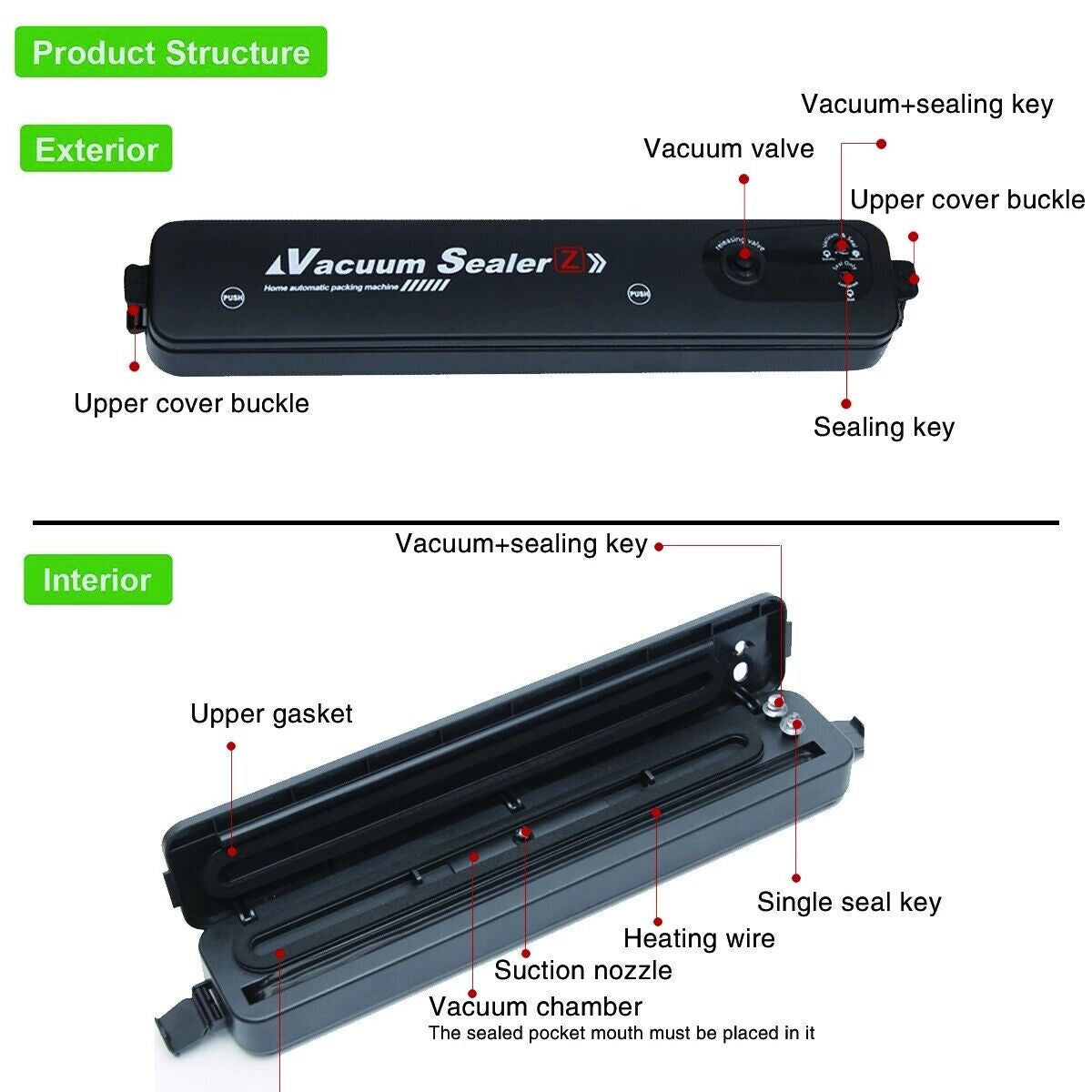 "Automatic Vacuum Food Sealer with 60 Bags Included"