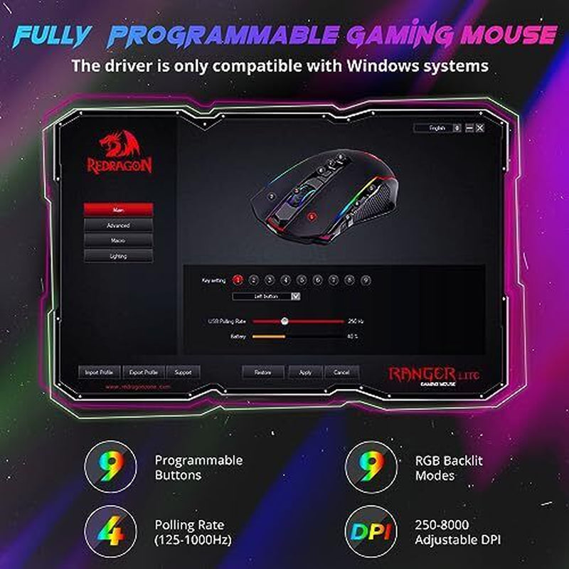 "Ultimate Wireless Gaming Mouse with 9 Programmable Buttons and RGB Lighting"