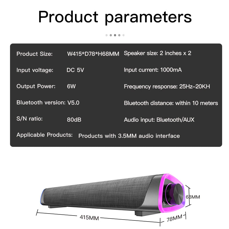 "Immerse Yourself with 3D Surround Soundbar Speaker - Perfect for Laptop, PC, TV, and More!"