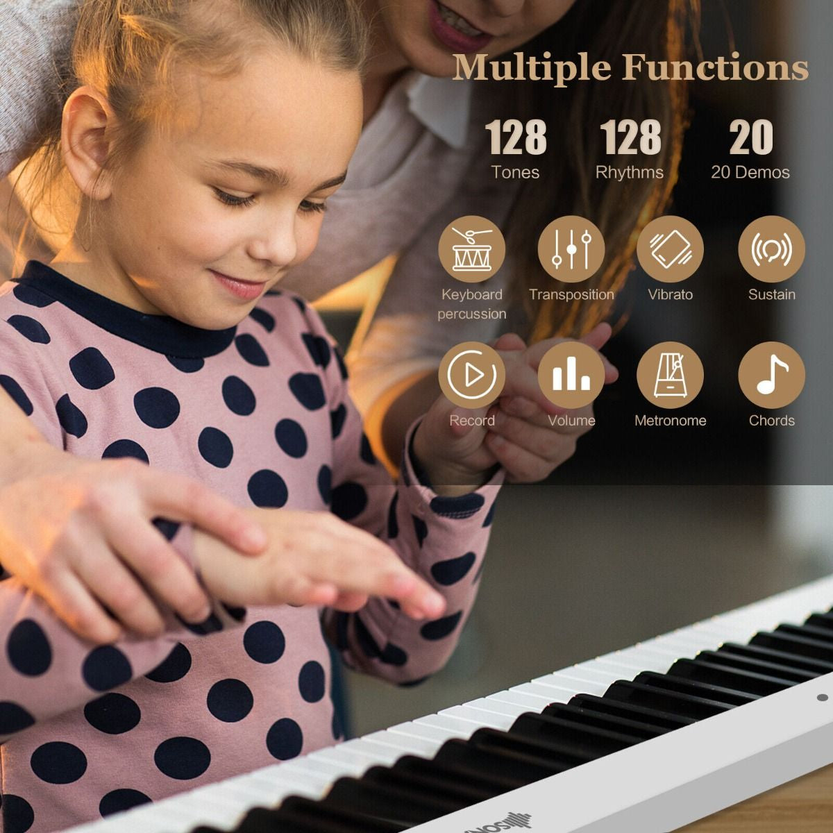 "Portable 88-Key Full-Size Digital Piano Keyboard with MIDI Connectivity"