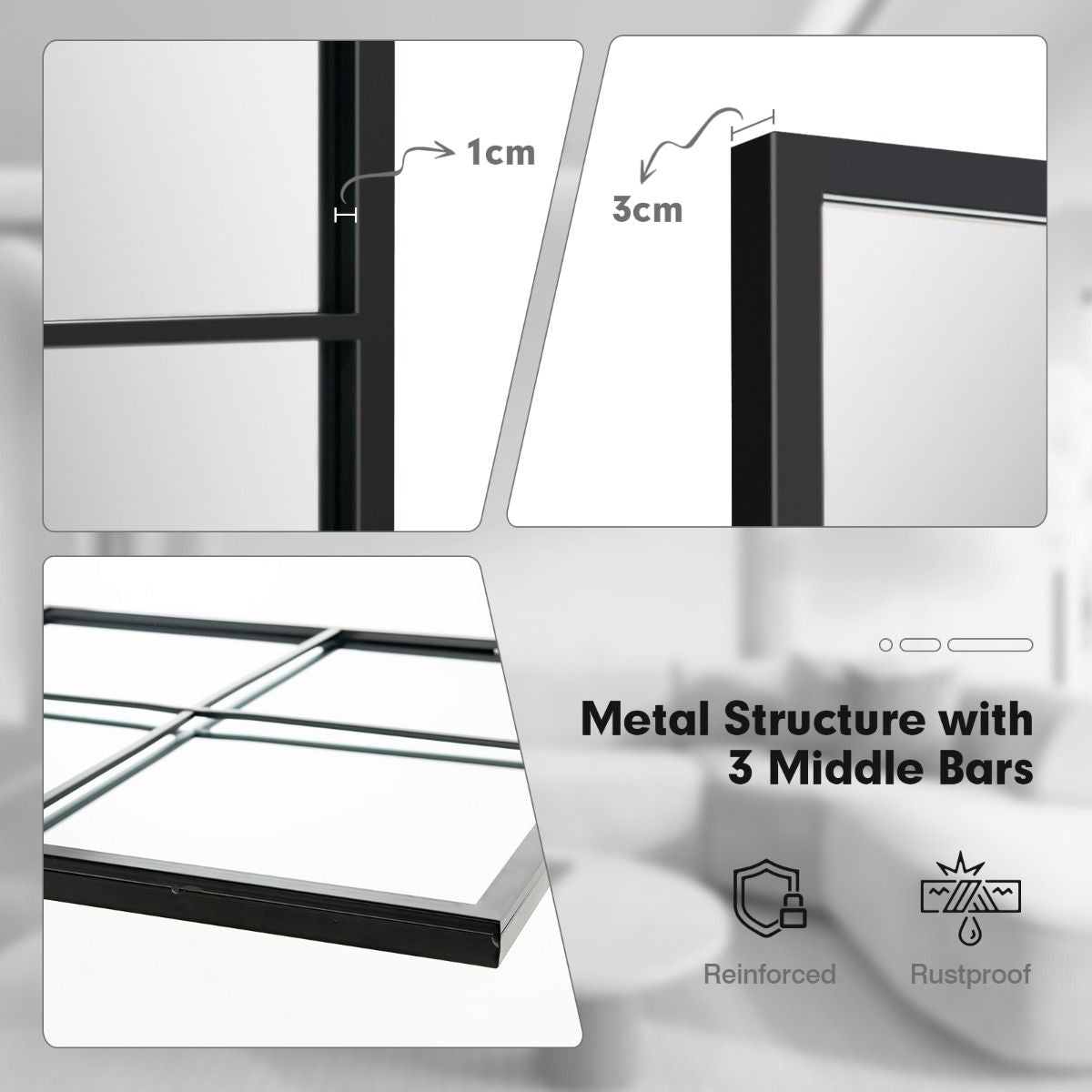 "Modern Metal Frame Wall Mirror - Large Rectangle"