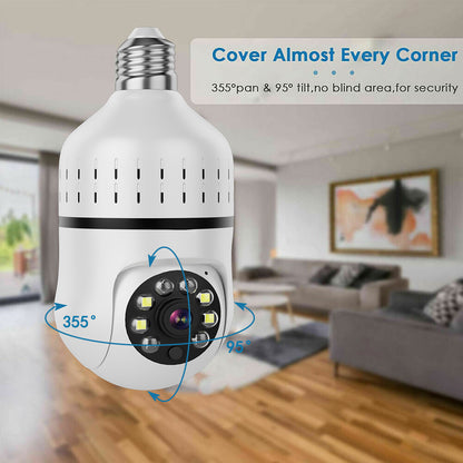 "Smart Home Security Camera Light Bulb with 1080P HD, Wi-Fi, and Night Vision"