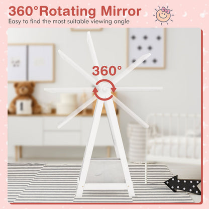 "Rustic Wood Standing Mirror with Storage for Kids"