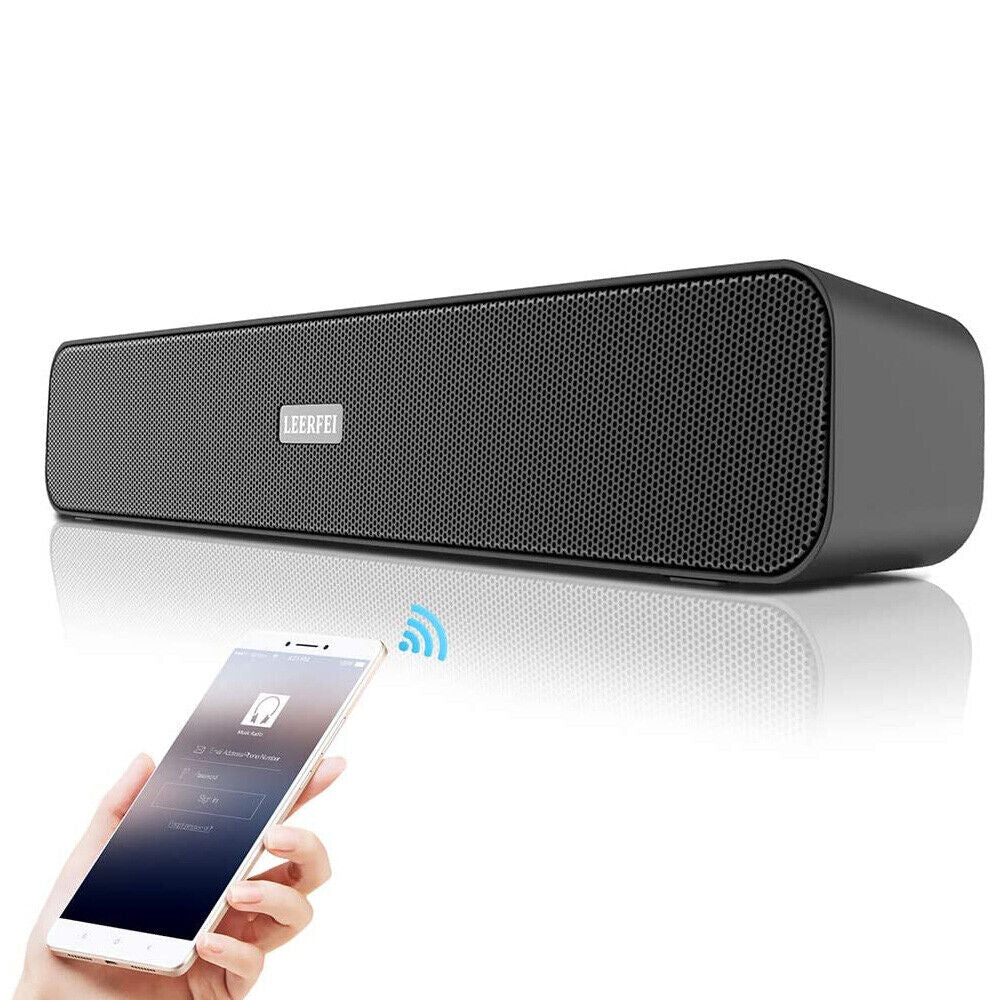 "Immerse Yourself with 3D Sound: Wireless Bluetooth 5.0 TV Soundbar Speaker with Subwoofer in Sleek Black Design"