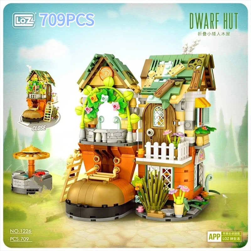 709 Pcs+Loz MINI Blocks/Loques Funny Folding Toys Forest Cabin/Dwarf Huf Model Diy Toys for Kids Office Exhibition Small Toys