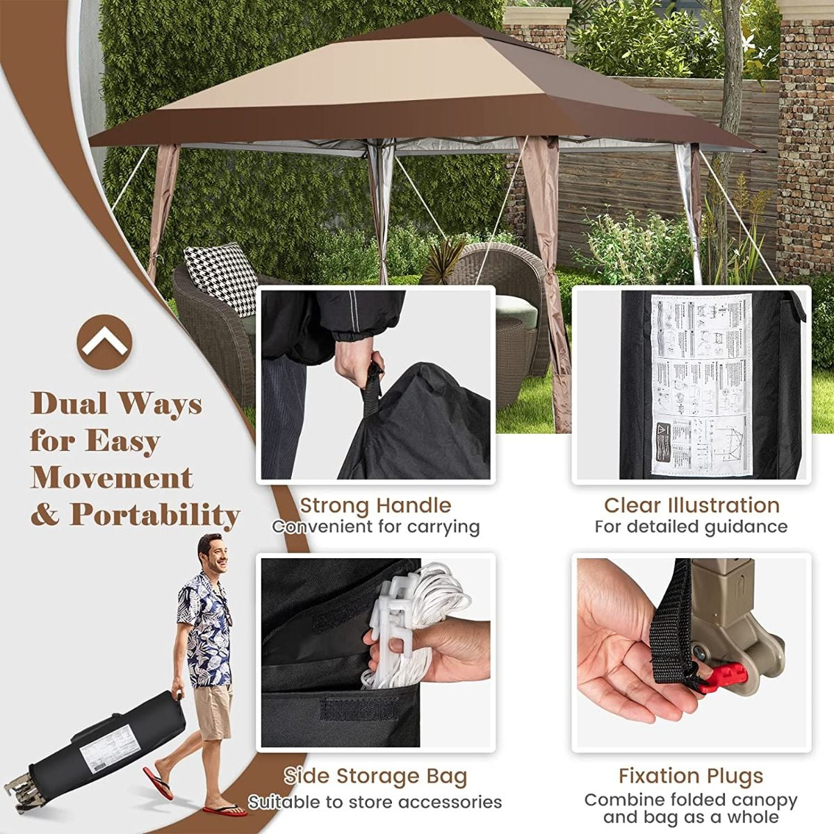 "Portable 4x4 Meter Rolling Pop-Up Gazebo with Wheels"