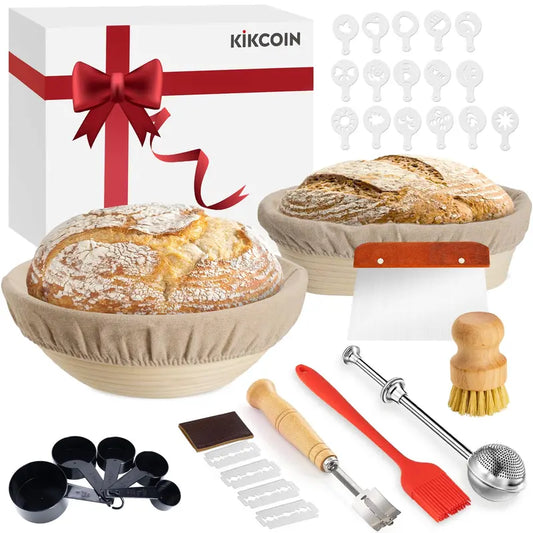 "Ultimate Bread Baking Kit: 37-Piece Banneton Basket Set with Tools and Accessories in Gift Box"