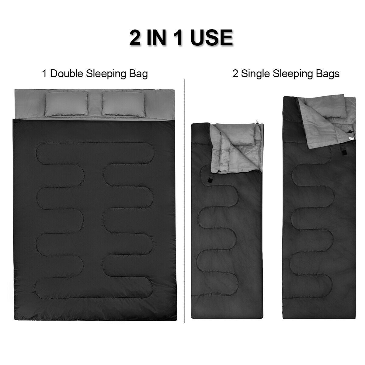 "Extra Large Double Sleeping Bag: Waterproof & Portable with Carrying Bag"