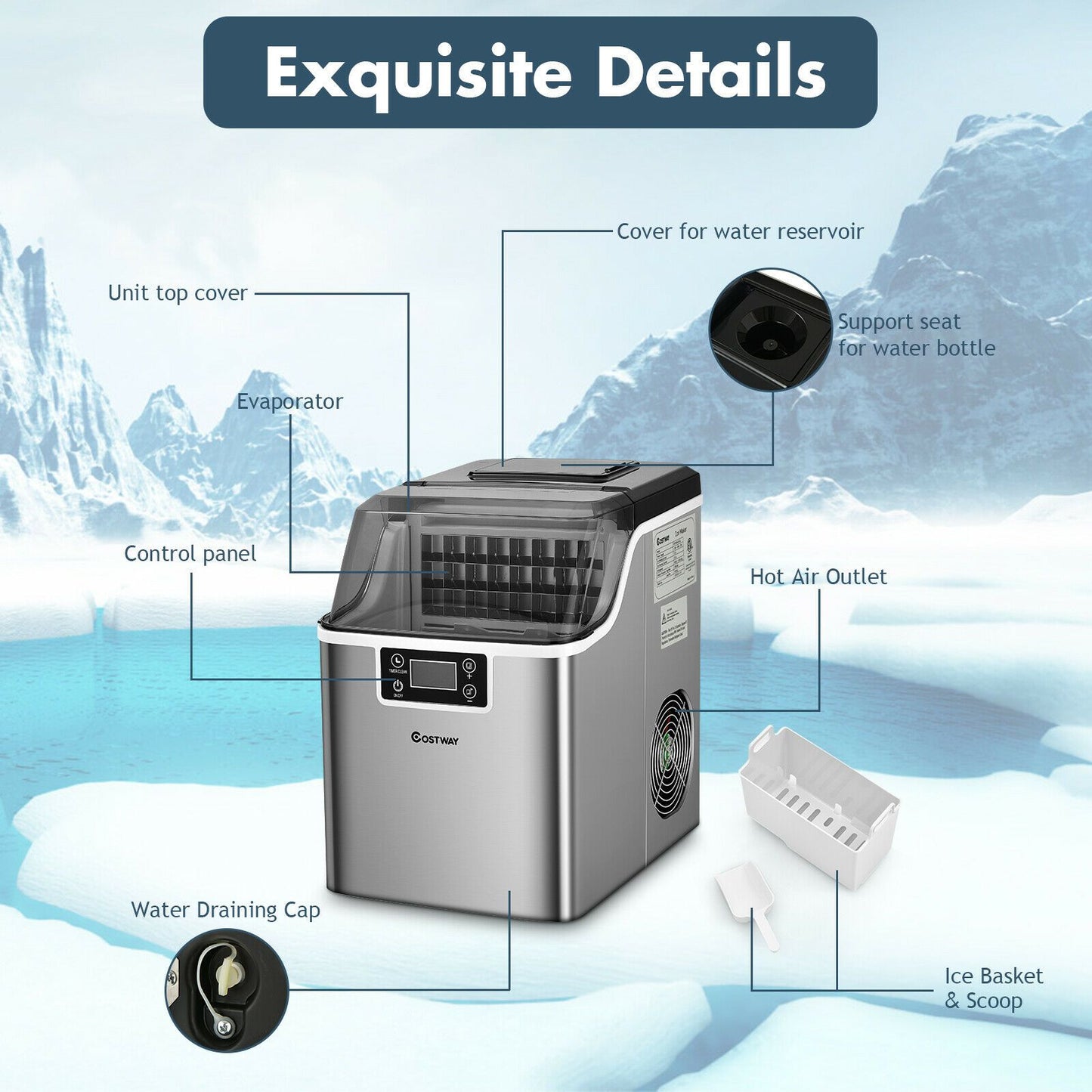 "18KG Ice Maker: Your Portable Countertop Solution for 24H Ice Production"