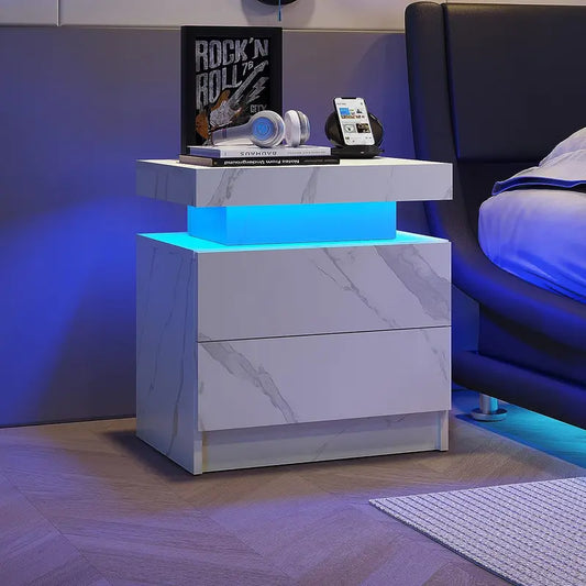 "Modern LED Bedside Table with Drawers - Perfect for Bedroom and Living Room Decor!"