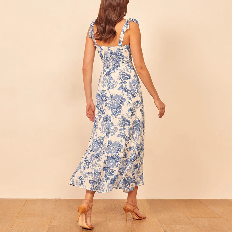 "Vintage Floral Print Spaghetti Strap Midi Dress - Summer 2020 Collection"