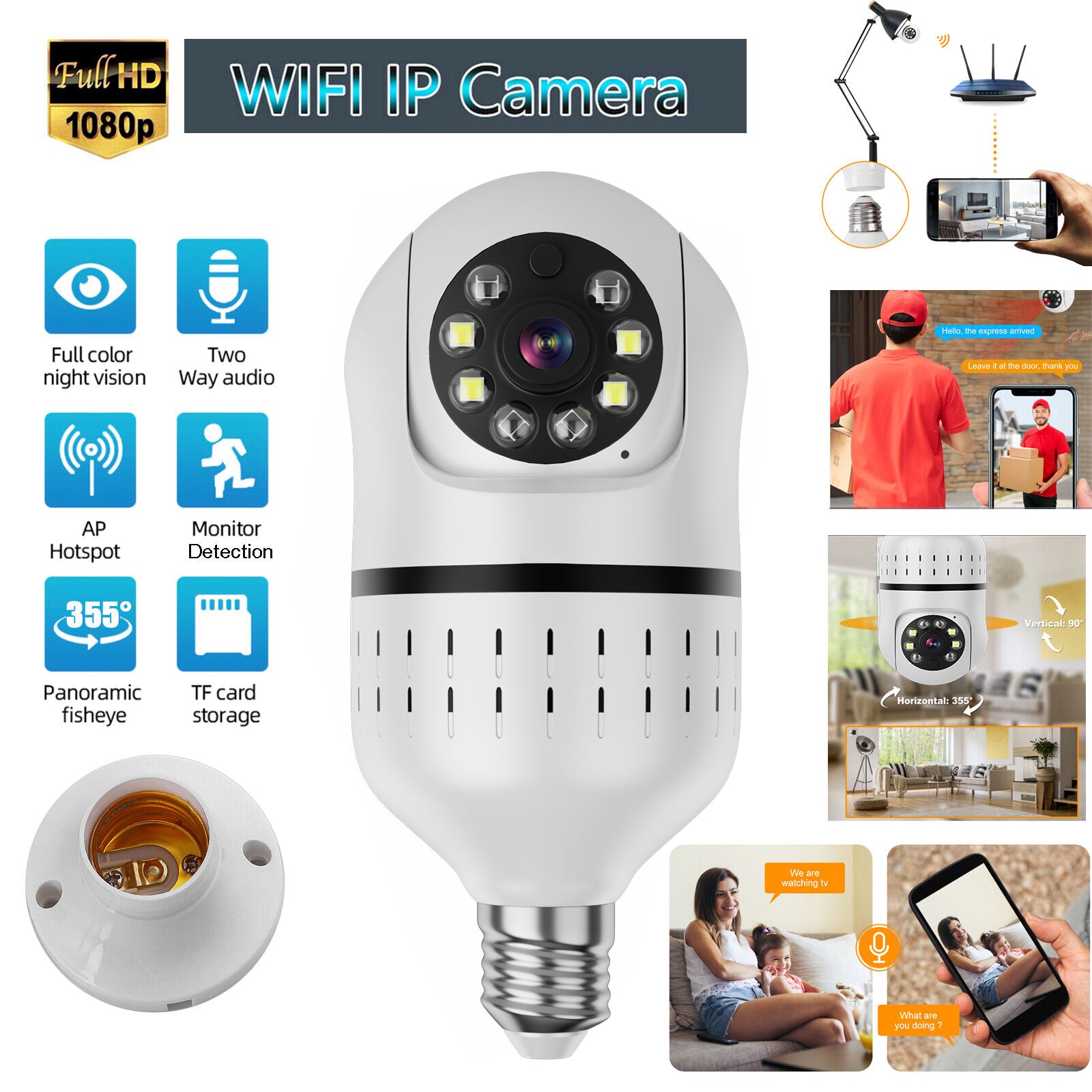 "Smart Home Security Camera Light Bulb with 1080P HD, Wi-Fi, and Night Vision"