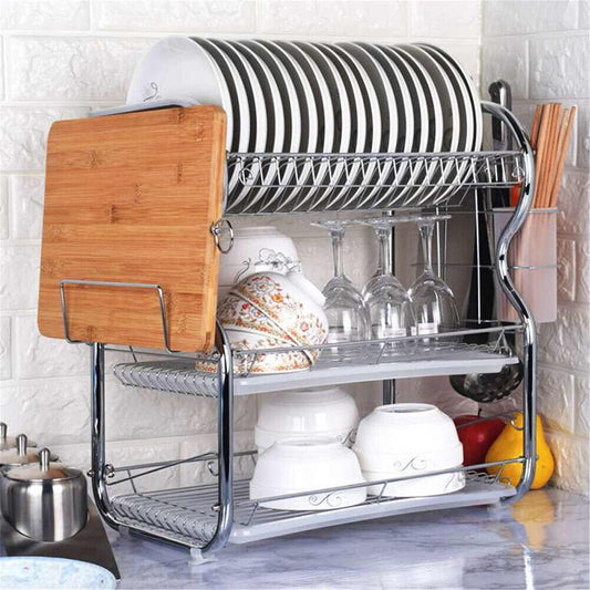 3 Tier Kitchen Dish Drainer Rack with Drip Tray - Organize Your Utensils in Style in the UK!