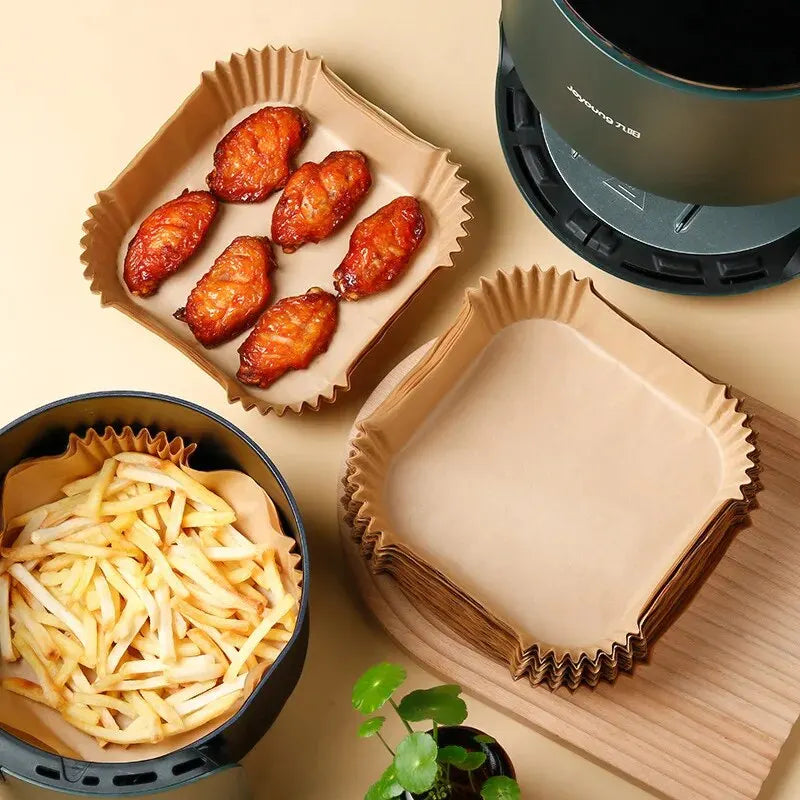 50Pcs/Set Air Fryer Disposable Paper Parchment Wood Pulp Steamer Cheesecake Air Fryer Accessories Baking Paper for Air Fryer