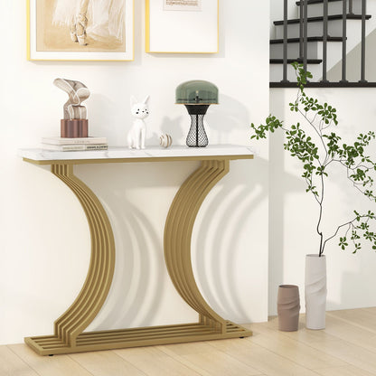 "Gold and White Marble Entryway Table"