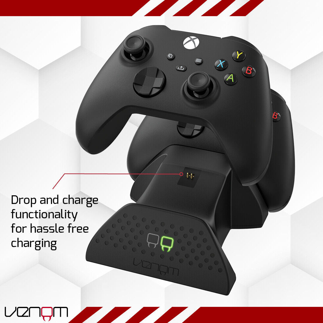 "Black Dual Charging Dock with Rechargeable Battery Packs for Xbox Series X/S"