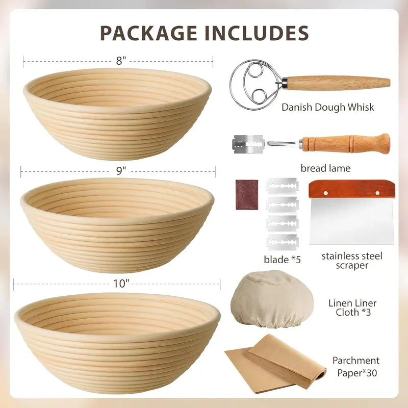 "Ultimate Bread Baking Kit: 37-Piece Banneton Basket Set with Tools and Accessories in Gift Box"