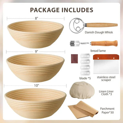 "Ultimate Bread Baking Kit: 37-Piece Banneton Basket Set with Tools and Accessories in Gift Box"