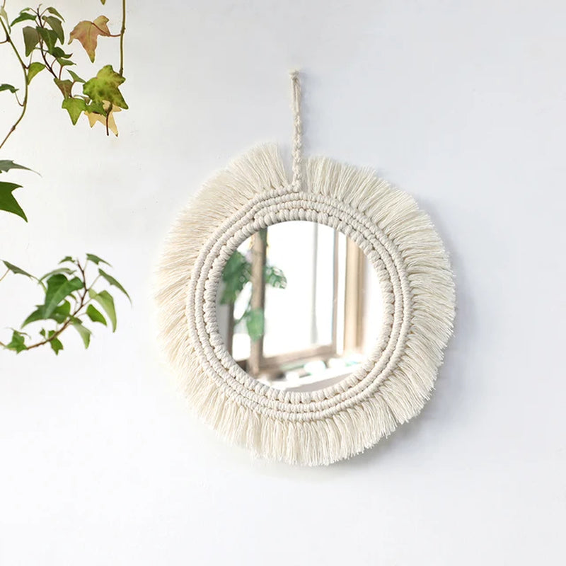 "Boho Chic Macrame Round Mirror Set for Stylish Home Decor"