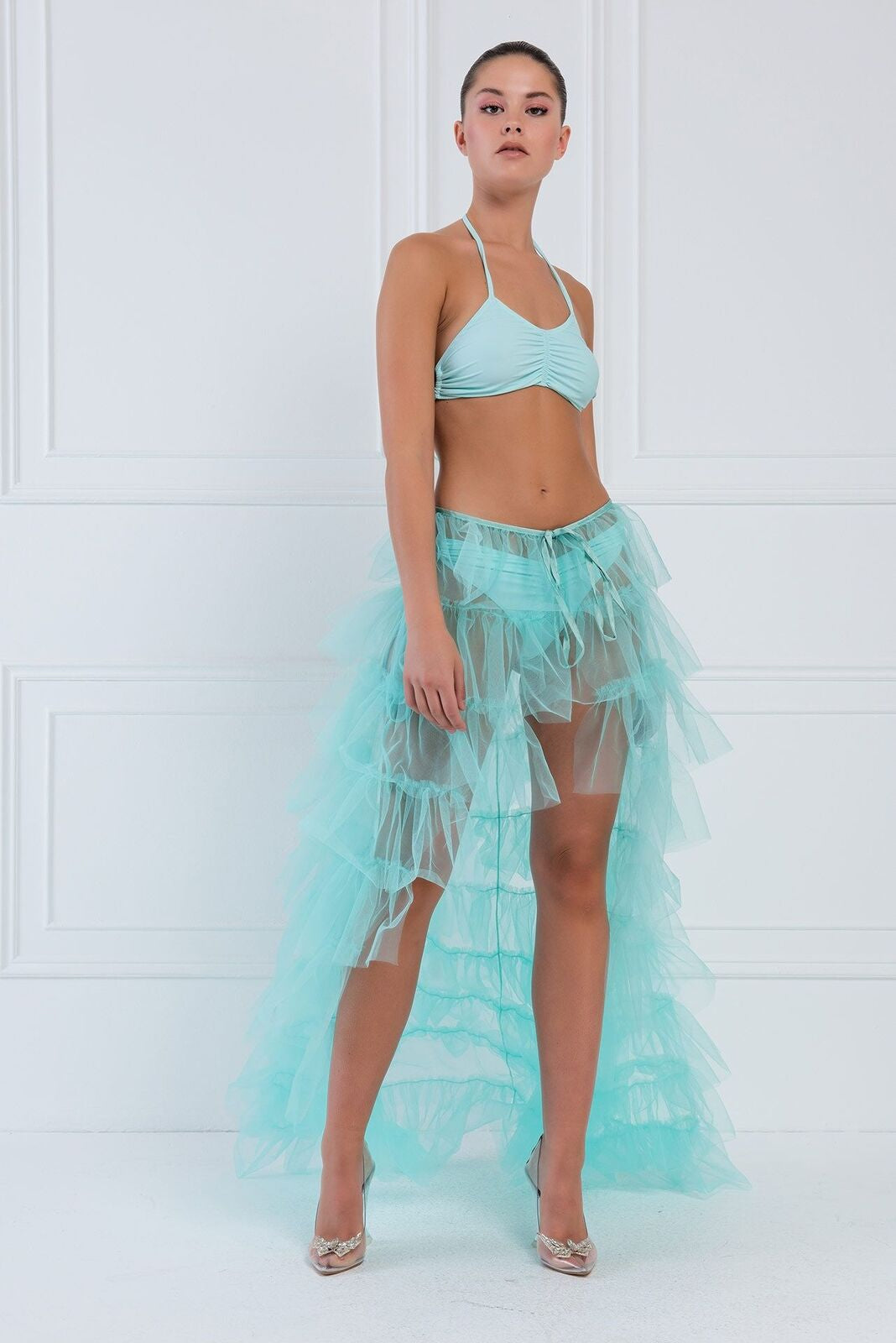 Sheer Mesh Tulle Tutu Pleated Maxi Dress - Perfect for Parties and Beach Cover-ups!