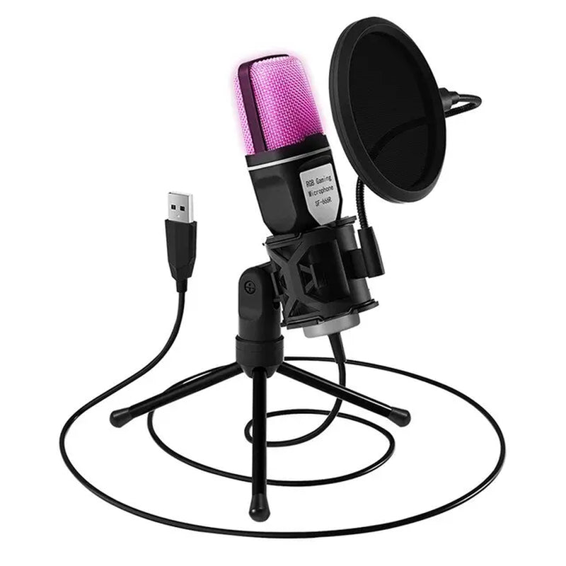 "RGB Gaming USB Microphone - Professional Condenser Mic for Podcasting, Streaming, and Recording"