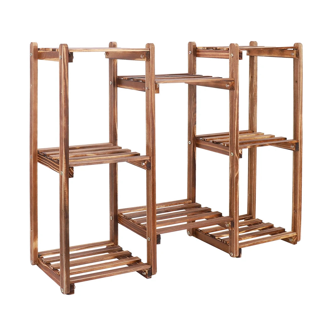 "8-Tier Wooden Plant Stand for Indoor and Outdoor Greenery Display"