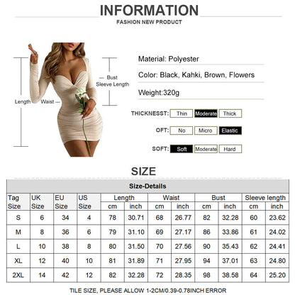 "Sexy Long Sleeve Bodycon Mini Dress for Evening Party - Size 14"