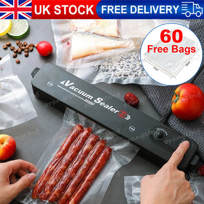 "Automatic Vacuum Food Sealer with 60 Bags Included"