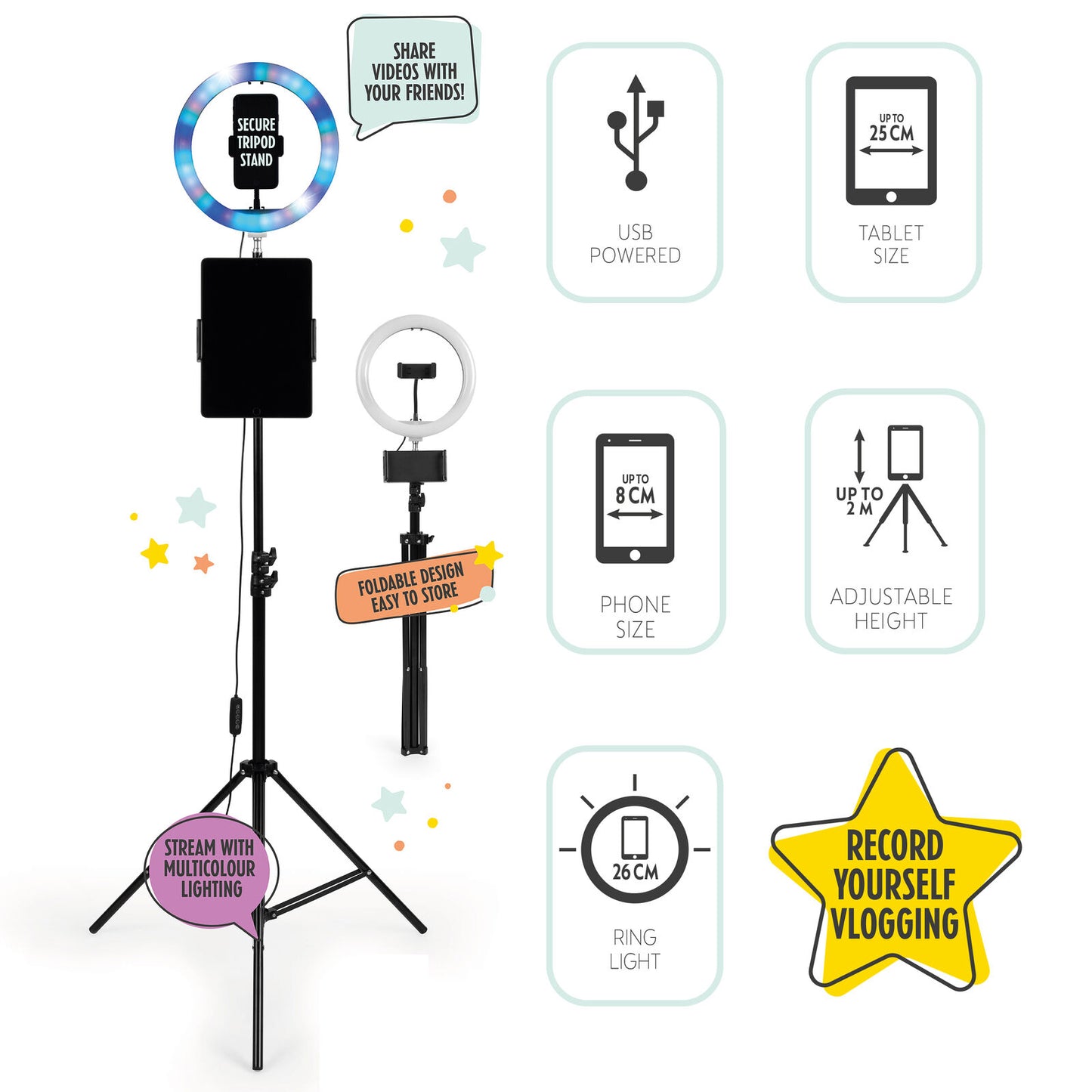 "Intempo Selfie Light Stand with Adjustable Height and Foldable Design"