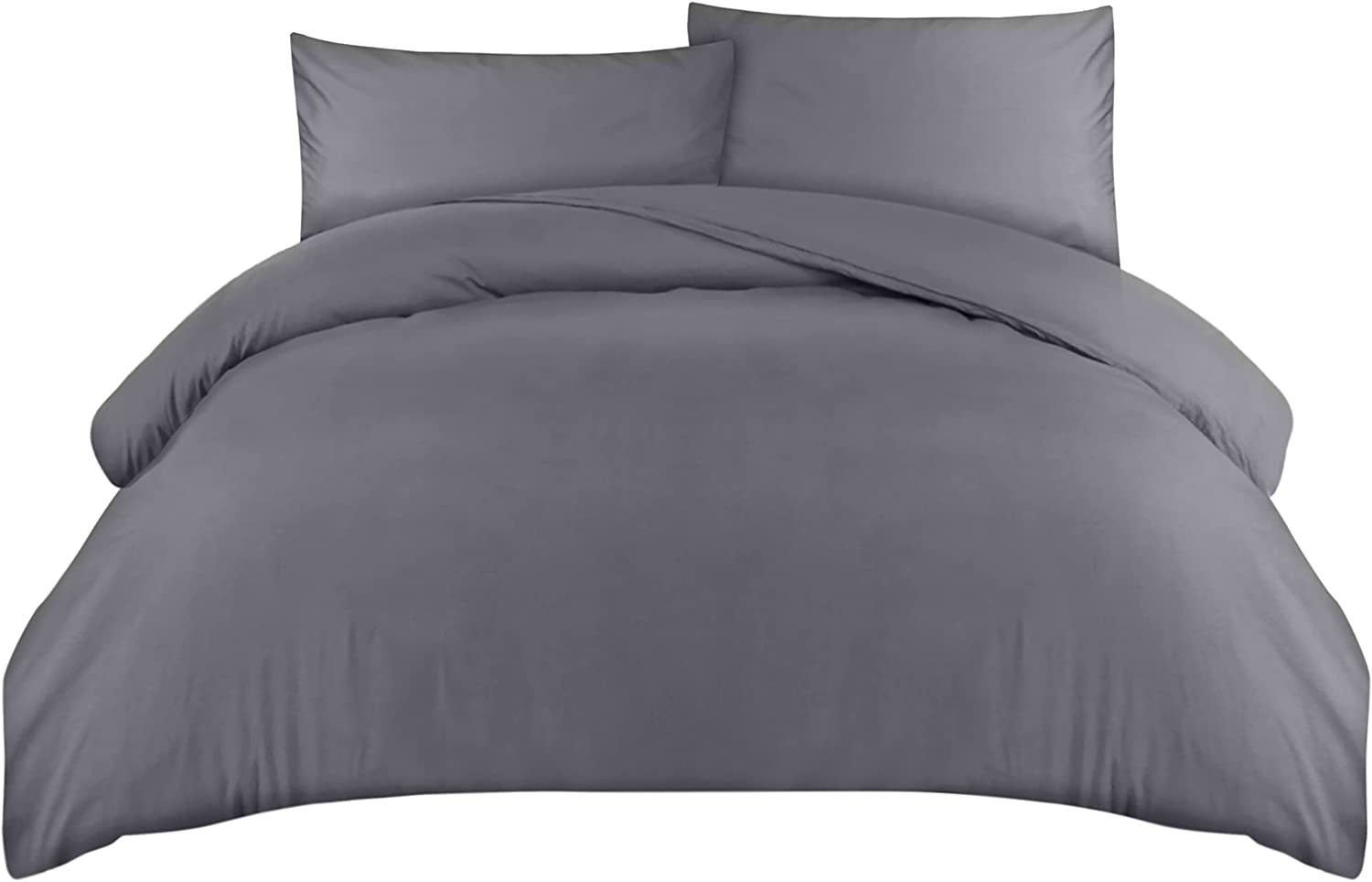 Luxurious Double Duvet Cover Set with Pillow Cases - Soft Microfibre Polyester - Elegant Grey Bedding