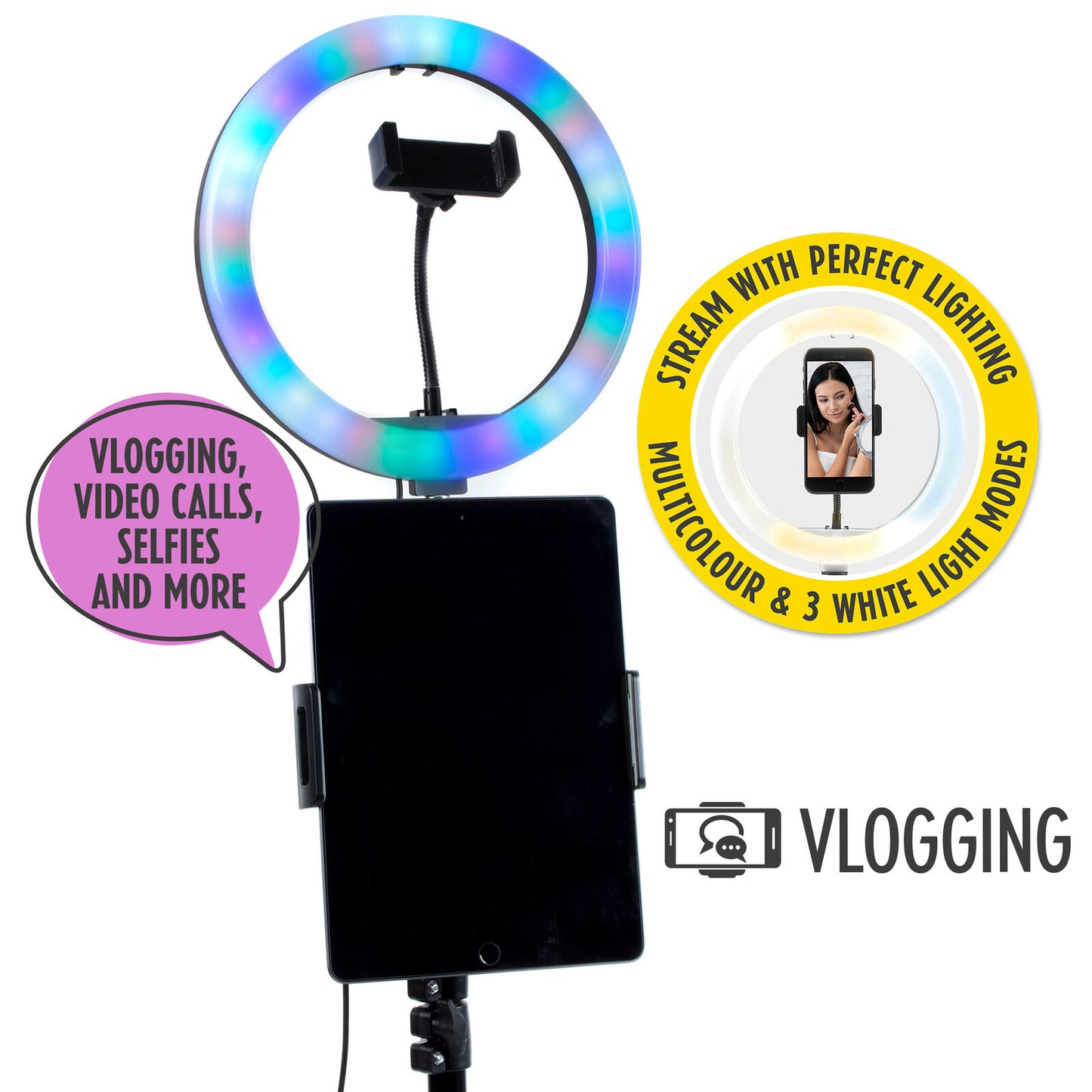 "Intempo Selfie Light Stand with Adjustable Height and Foldable Design"