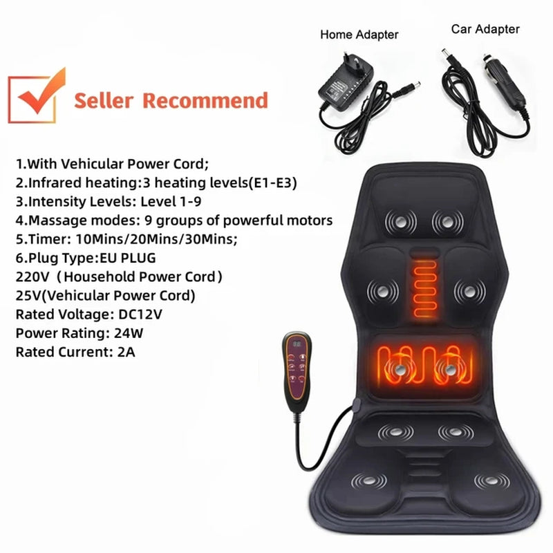 "Portable Electric Heating Back Massager for Pain Relief - Perfect for Car, Office, and Home Use"