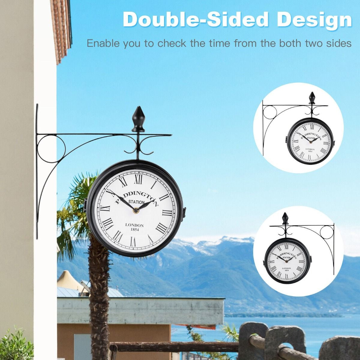 "Rustic Double-Sided Wall Clock - Perfect for Indoor and Outdoor Décor"