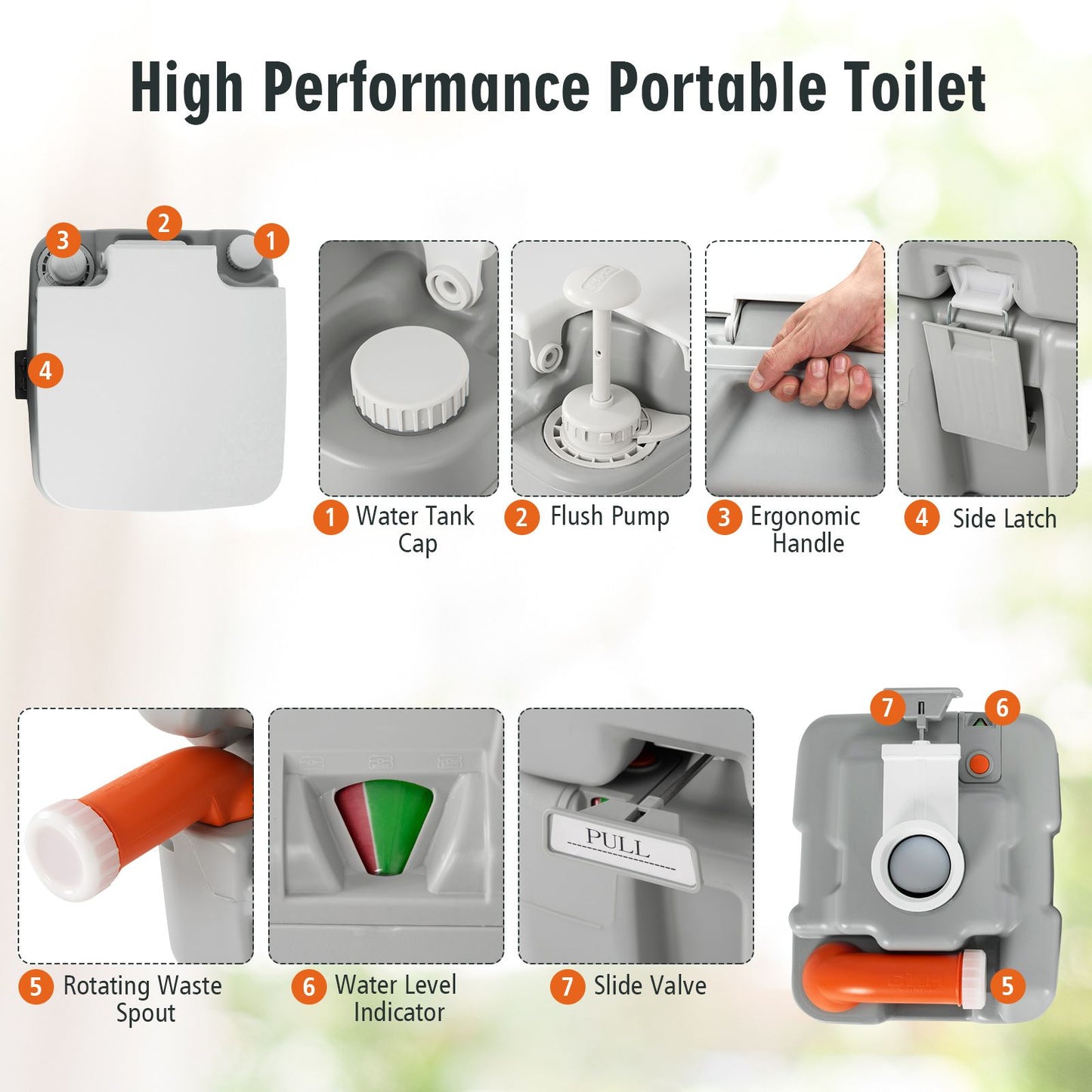 "Portable Flushable Camping Toilet with 20L Waste Tank"