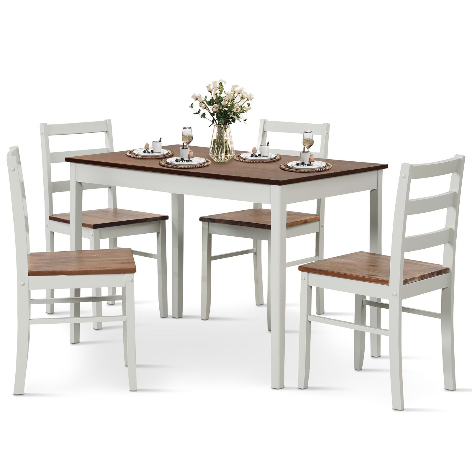 "Rustic 5-Piece Dining Set with Spacious Wooden Tabletop"