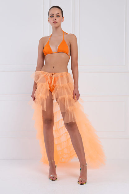 Sheer Mesh Tulle Tutu Pleated Maxi Dress - Perfect for Parties and Beach Cover-ups!