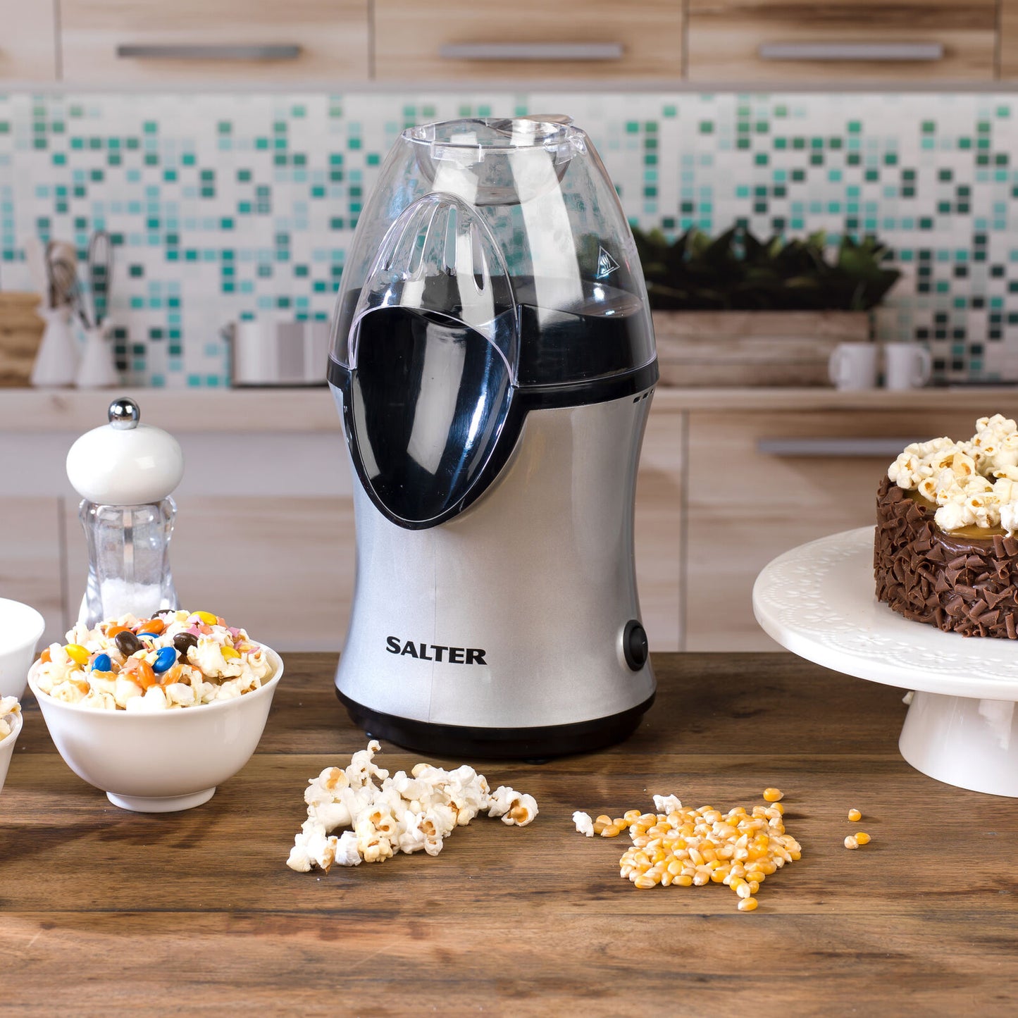 "Salter® Healthy Hot Air Popcorn Maker - 1200W Grey/Black"